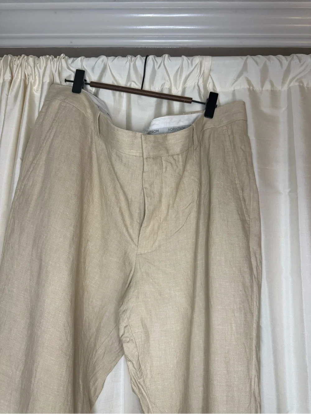 Nordstrom Men’s 100% Linen Trousers 40W Beige Tessuti di Sondrio Italian Fabric